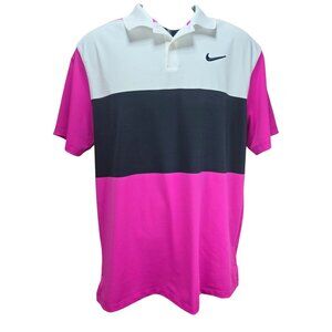 Nike Dri-Fit Mens Pink/Black/White Colorblock Golf Polo Shirt Medium